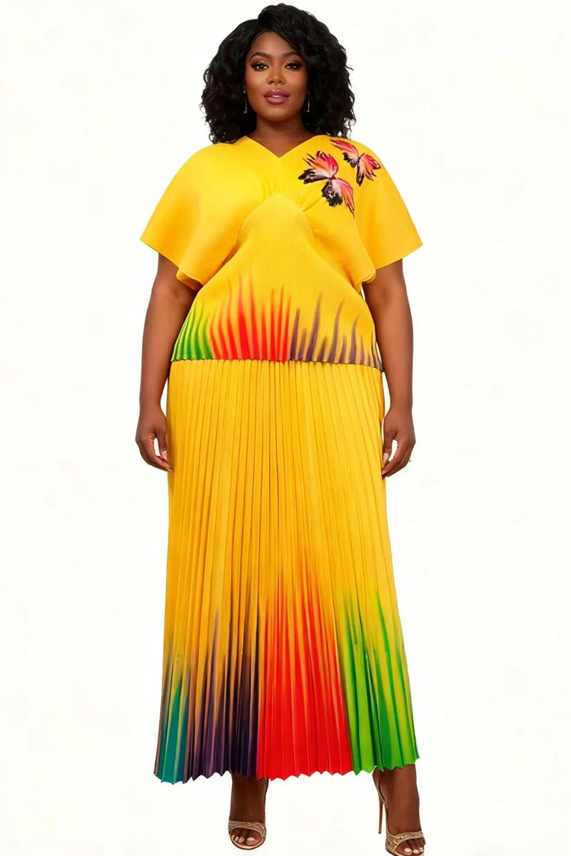 Gradient Pleated Skirt Set 83016-Yellow Multi