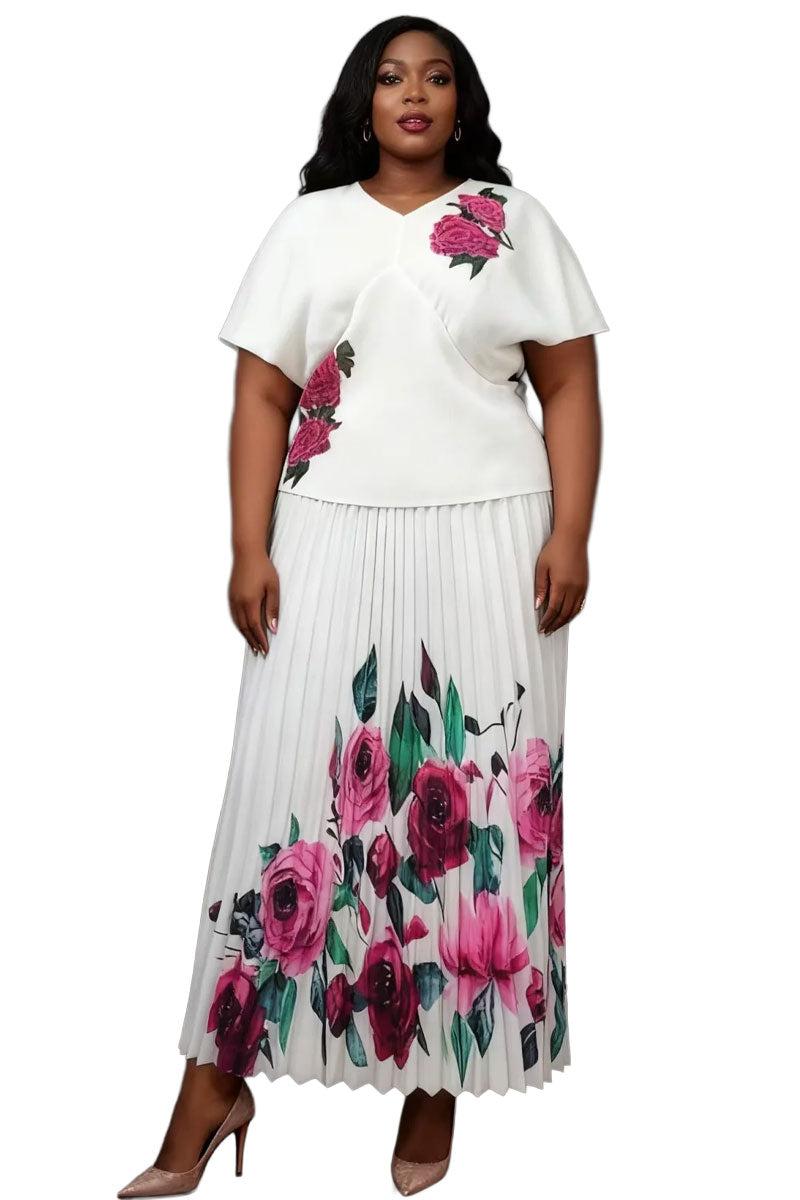Elegance Pleated Skirt Set 83025-White Mult