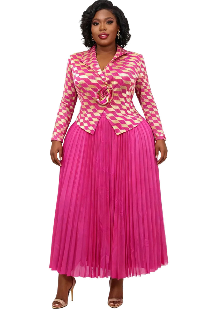 Pleated Skirt Suit 83008-Raspberry