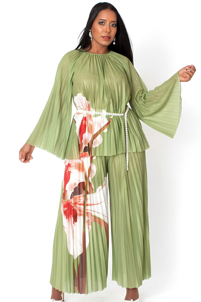 Wide-Leg Pantset 82907-Olive