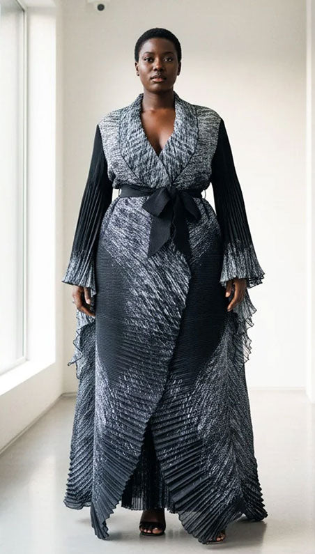 Pleated Wrap Dress 82997-Black