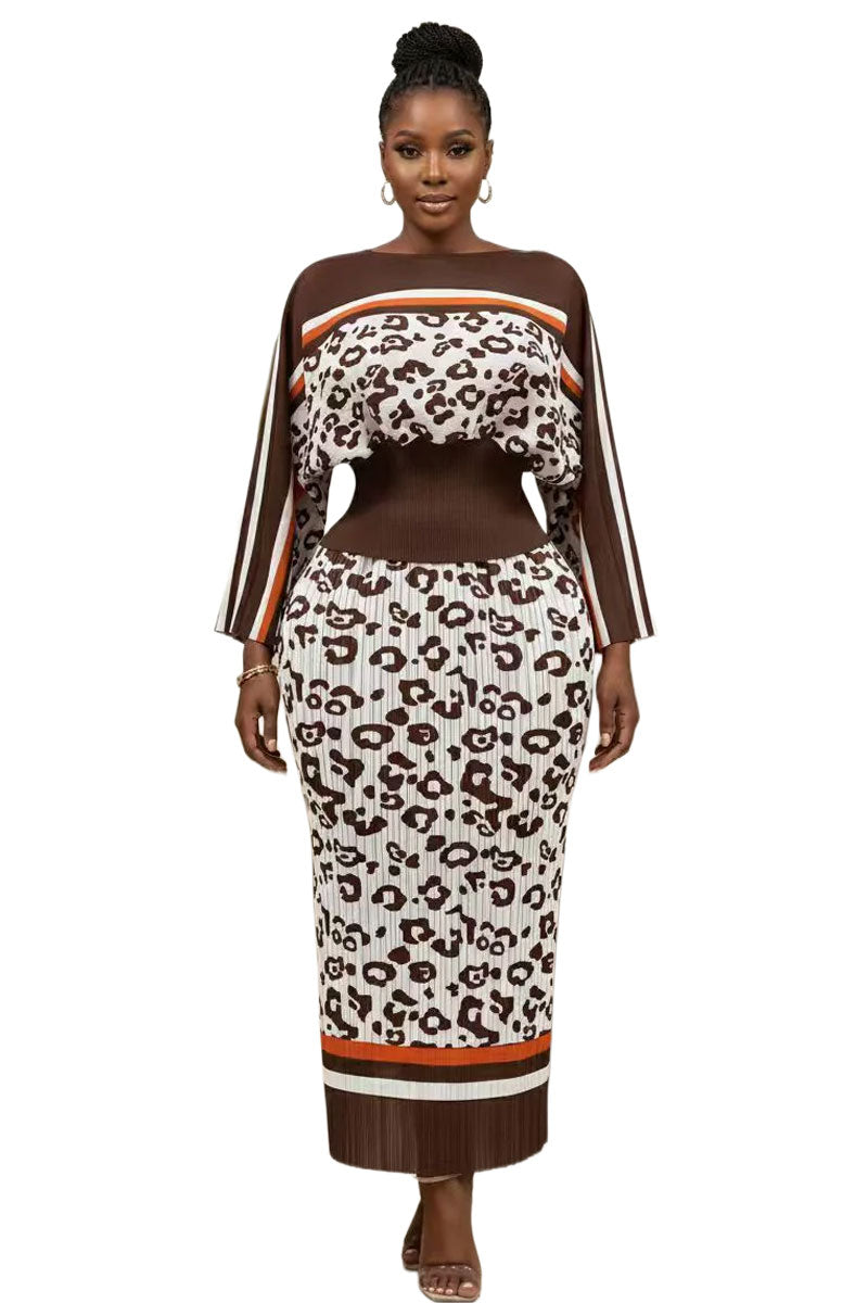 Print Pleated Knit Skirt Set-83005