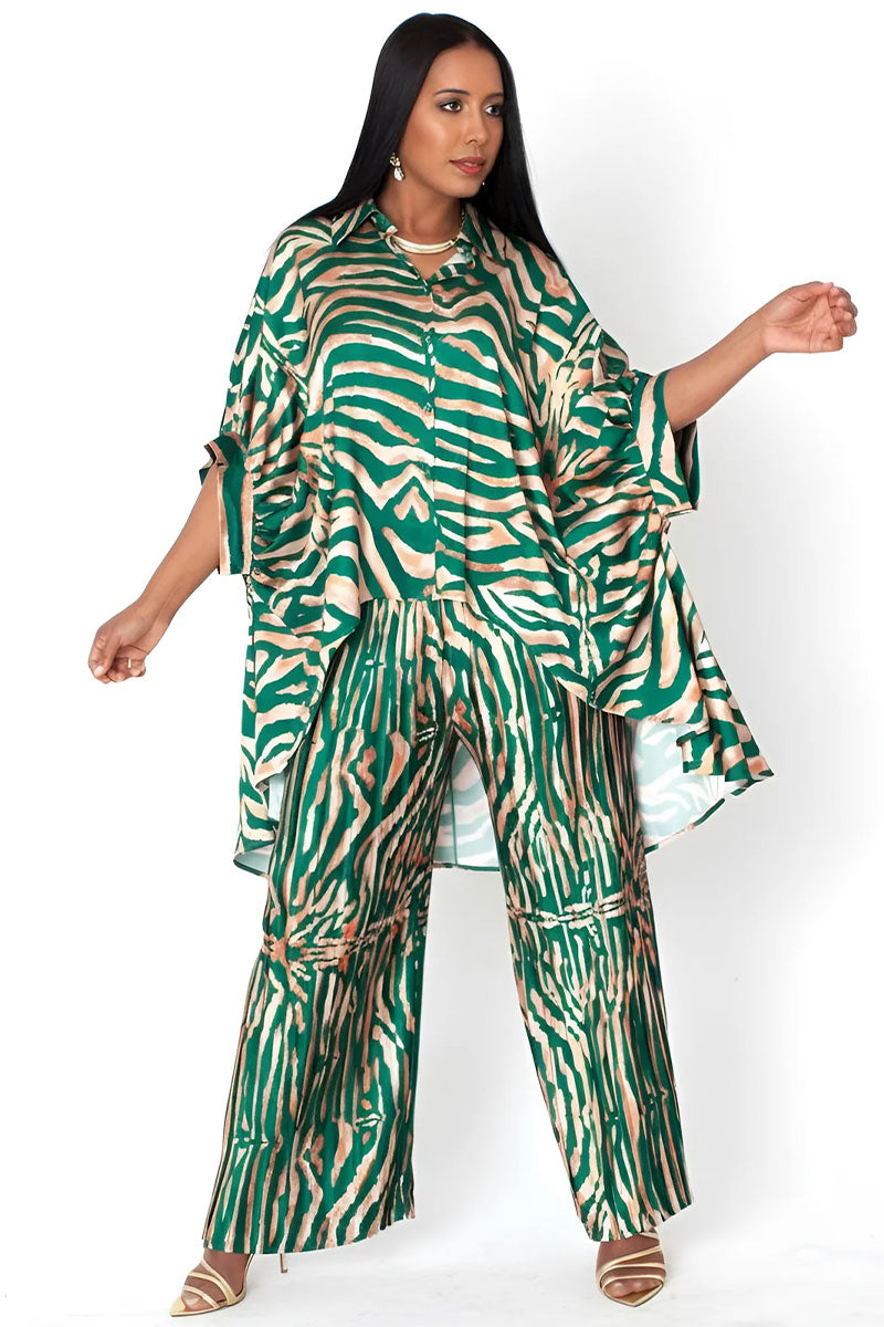 Printed Lounge Pant Set 82797-Green Multi