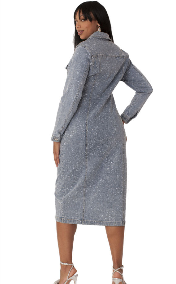 Rhinestone Denim Midi Dress-82288