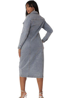 Rhinestone Denim Midi Dress-82288