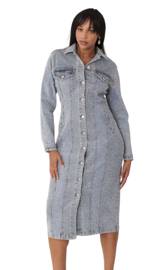 Rhinestone Denim Midi Dress-82288