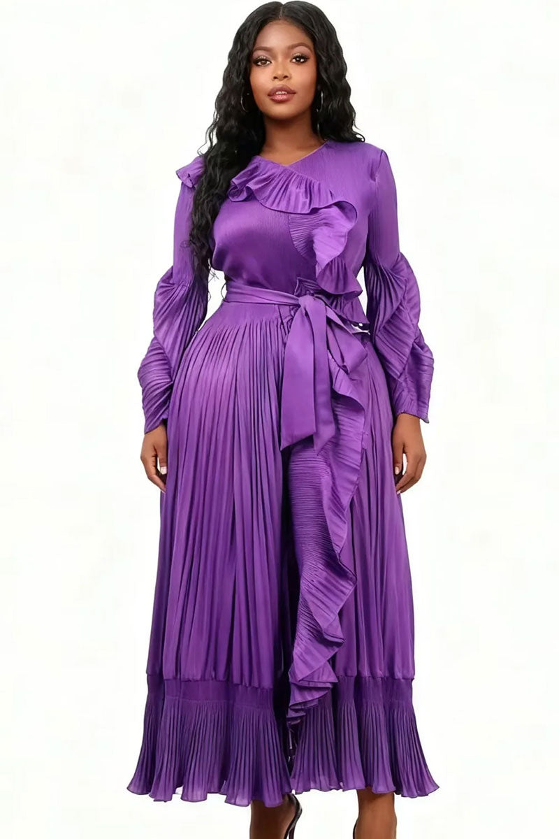 Ruffle Pleated Midi Dress 83014