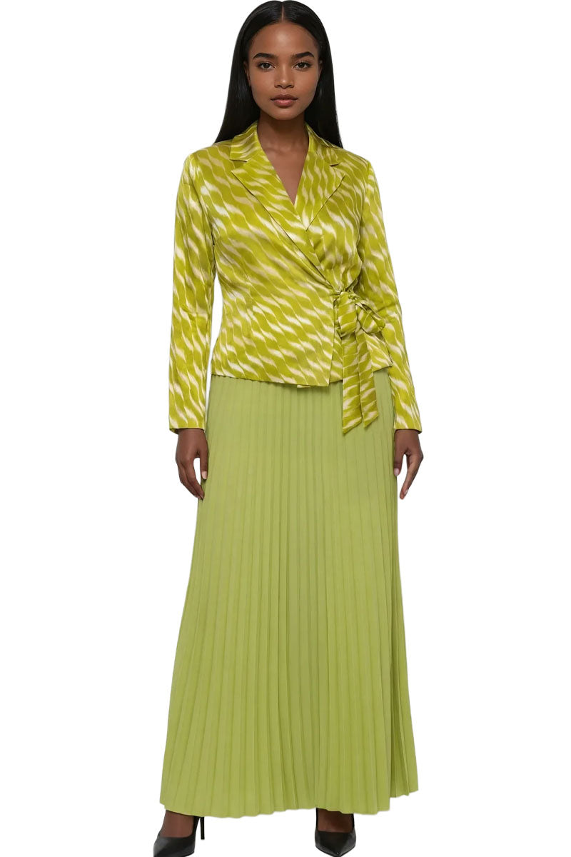 Pleated Skirt & Wrap Jacket Set 83009-Yellow