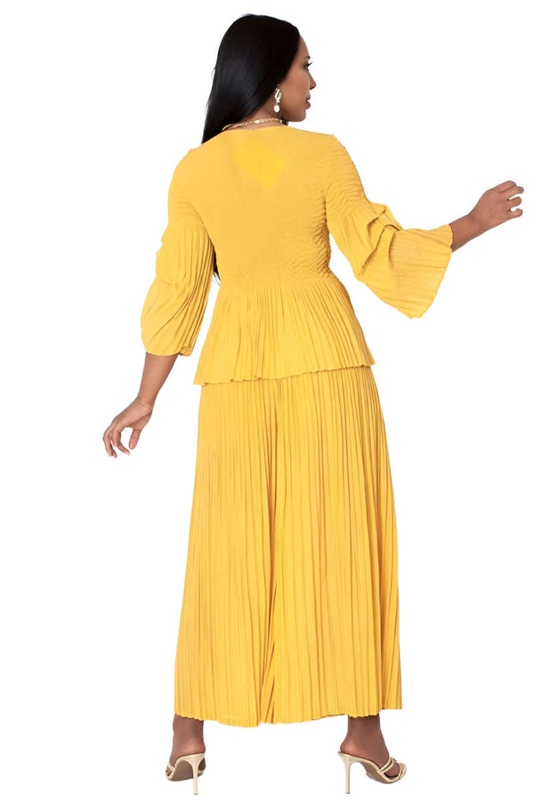 Sleeve Pleated Pantset 82909-Mustard