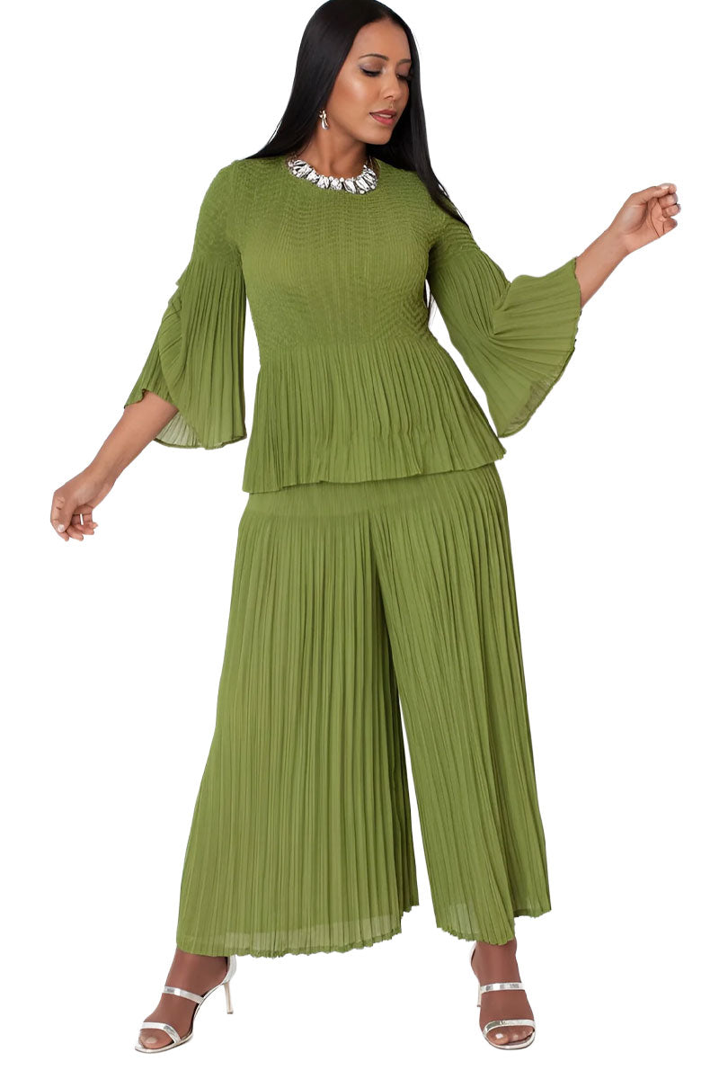 Sleeve Pleated Pantset 82909-Olive
