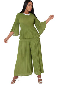 Sleeve Pleated Pantset 82909-Olive