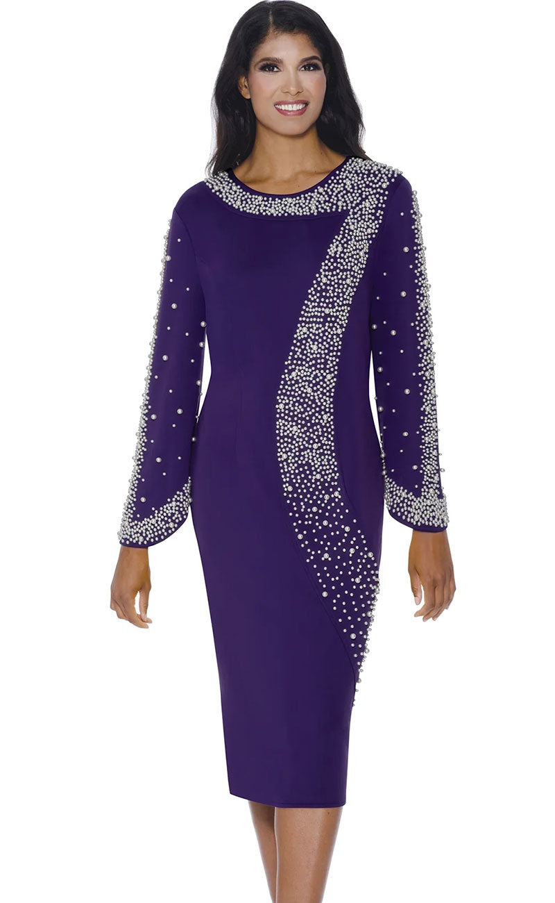 Stellar Looks Church Dress 600561-Purple - Church Suits For Less