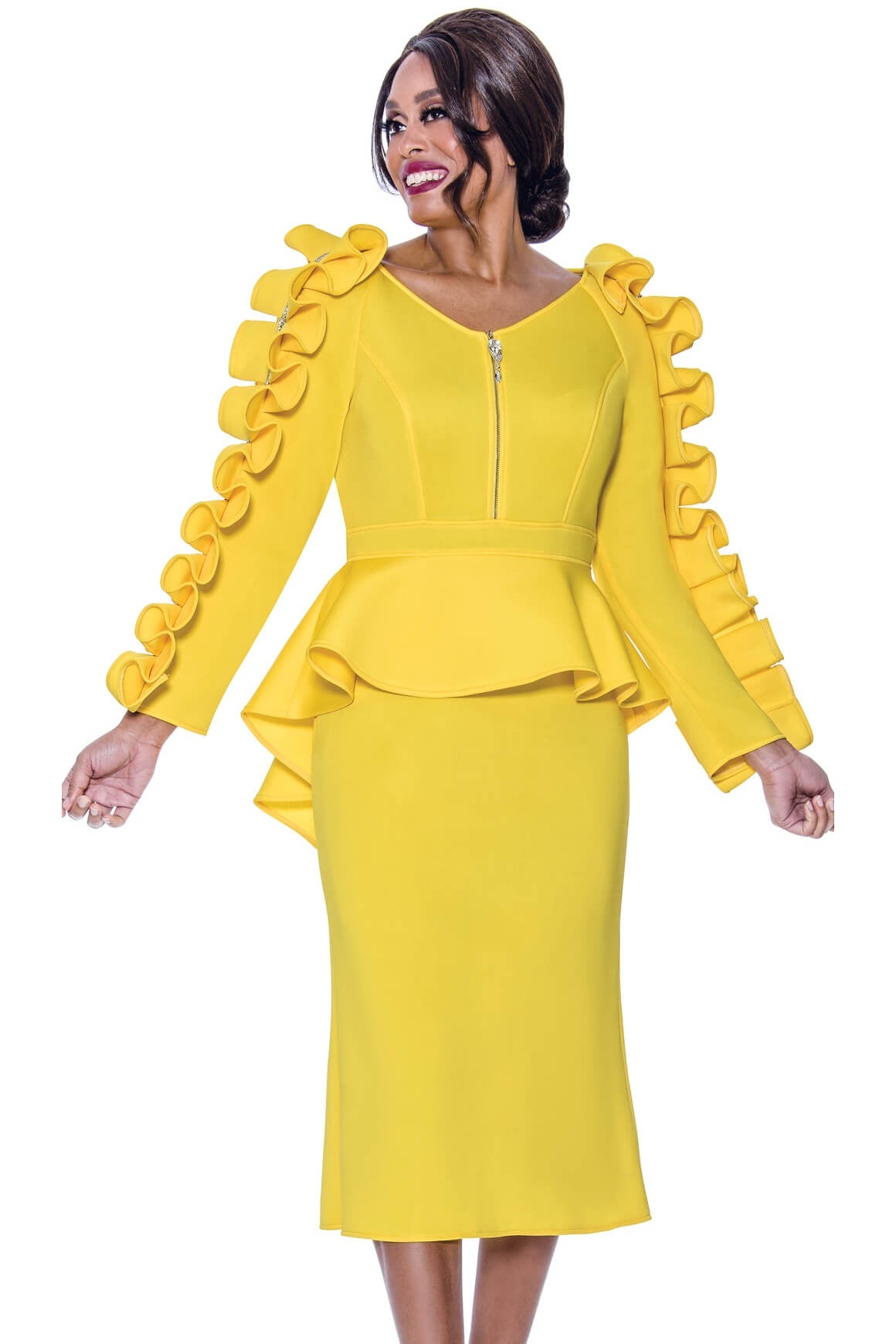 Stellar Looks Skirt Suit 1771C-Yellow - Church Suits For Less