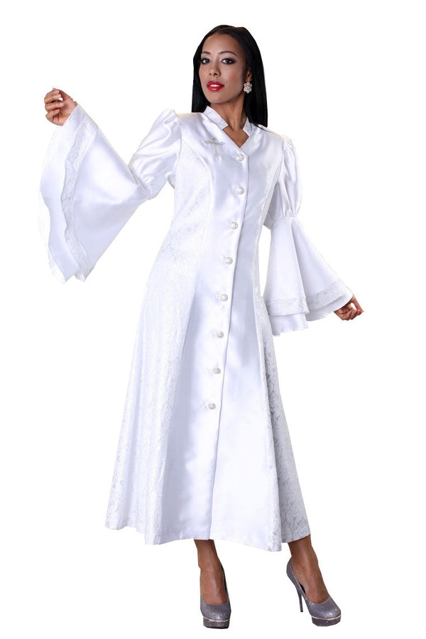 Tally Taylor Minister Robe 4565C-White/Silver - Church Suits For Less