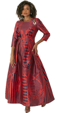 Tally Taylor Church Dress 4497C-Fire Red/Navy - Church Suits For Less
