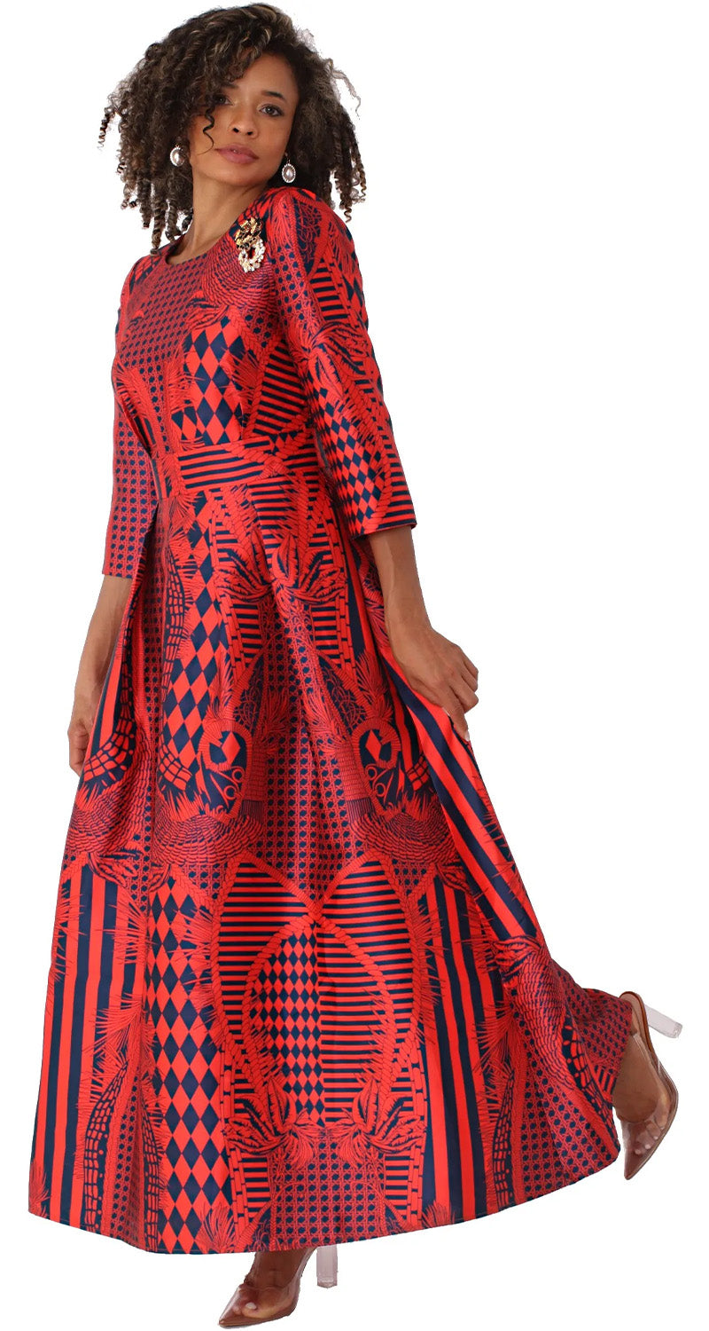 Tally Taylor Church Dress 4497C-Fire Red/Navy - Church Suits For Less