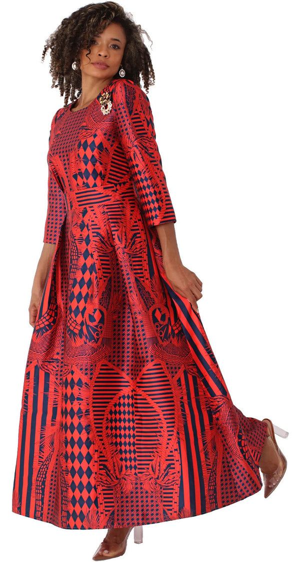 Tally Taylor Church Dress 4497C-Fire Red/Navy - Church Suits For Less