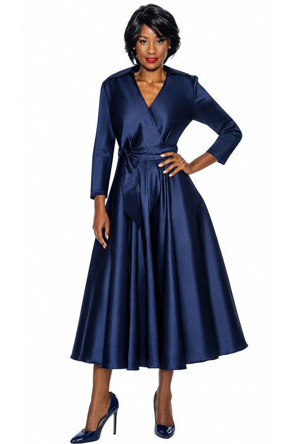navy blue church dress St. Nennoc Catholic Dress Co perfectly balanced by the elegant folded neckline adorned with a sparkling brooch accent for subtle glamour Elegant Church Dresses Church