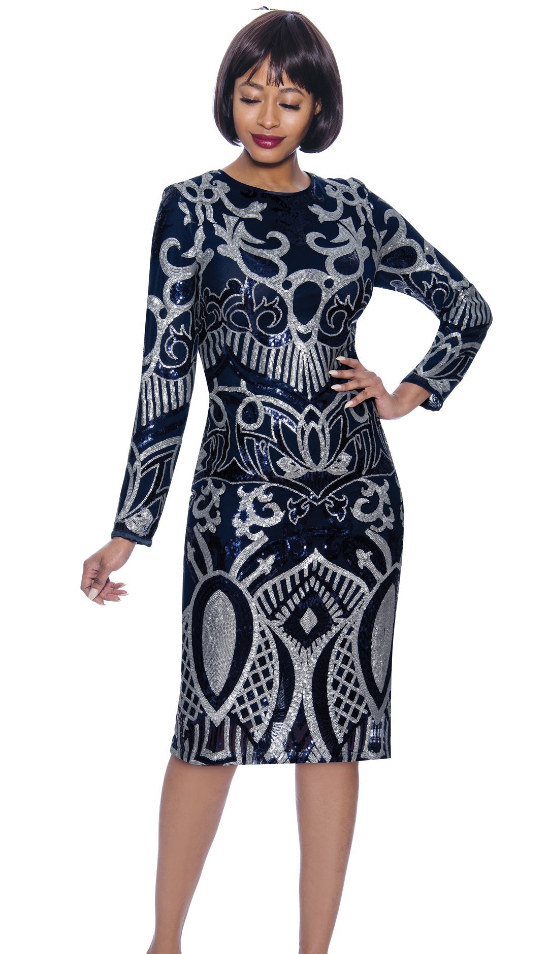 Terramina Dress 7942C-Navy - Church Suits For Less