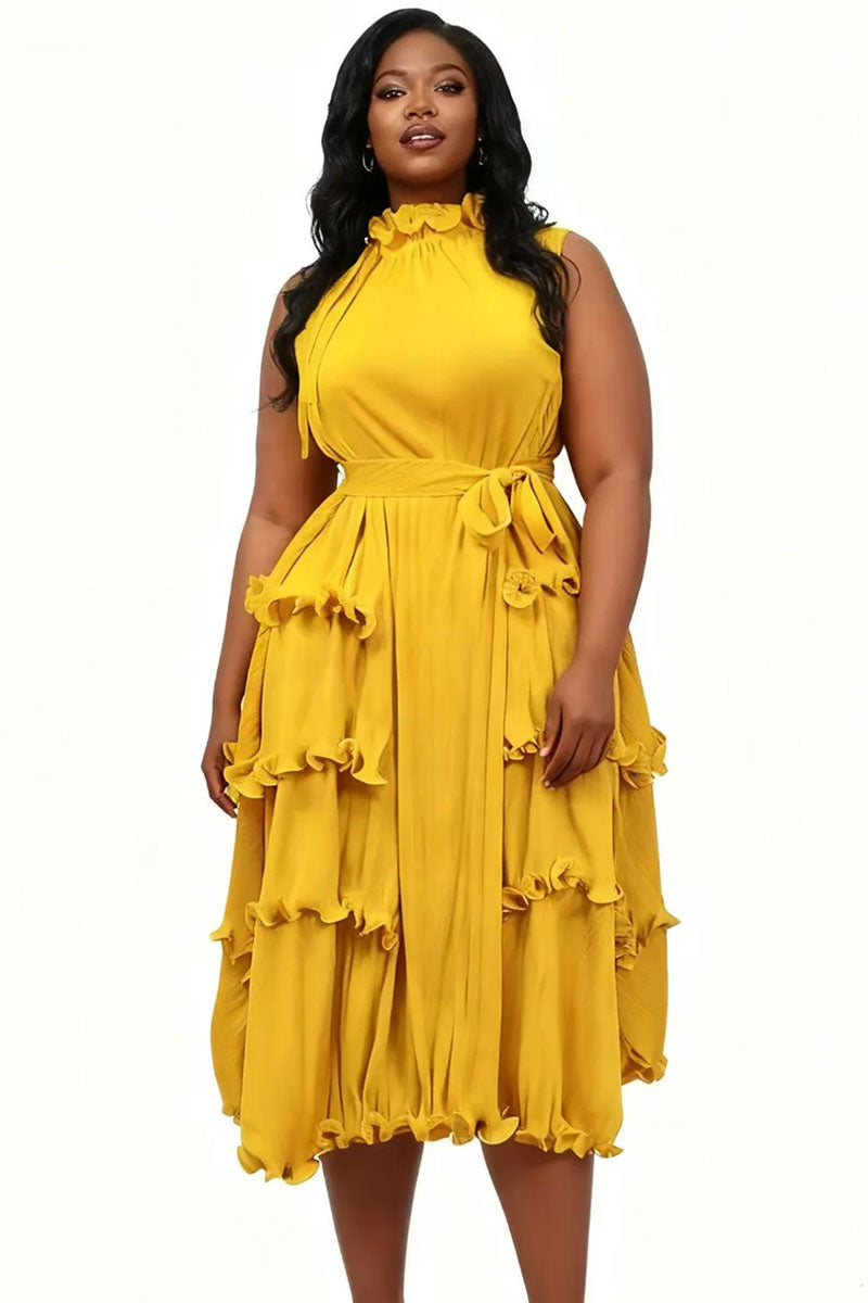 Petal Whisper Tiered Midi Dress 83020-Yellow