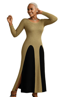 Long Knit Dress with Sheer Overlay- 5165