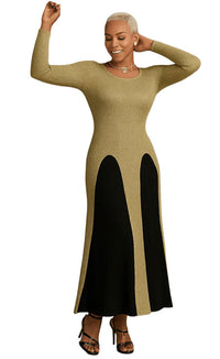 Long Knit Dress with Sheer Overlay- 5165