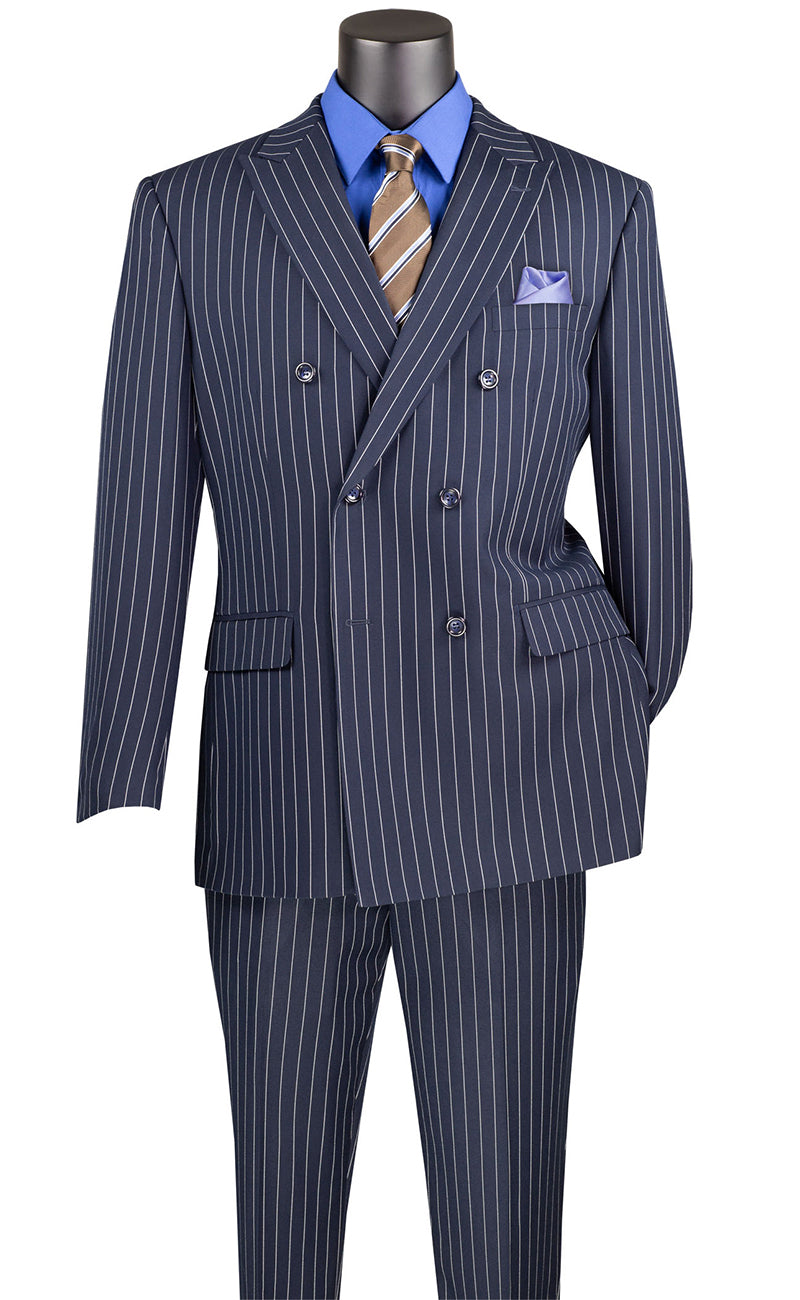 Double Breasted Men Suit DSS-4-Navy Blue - Church Suits For Less