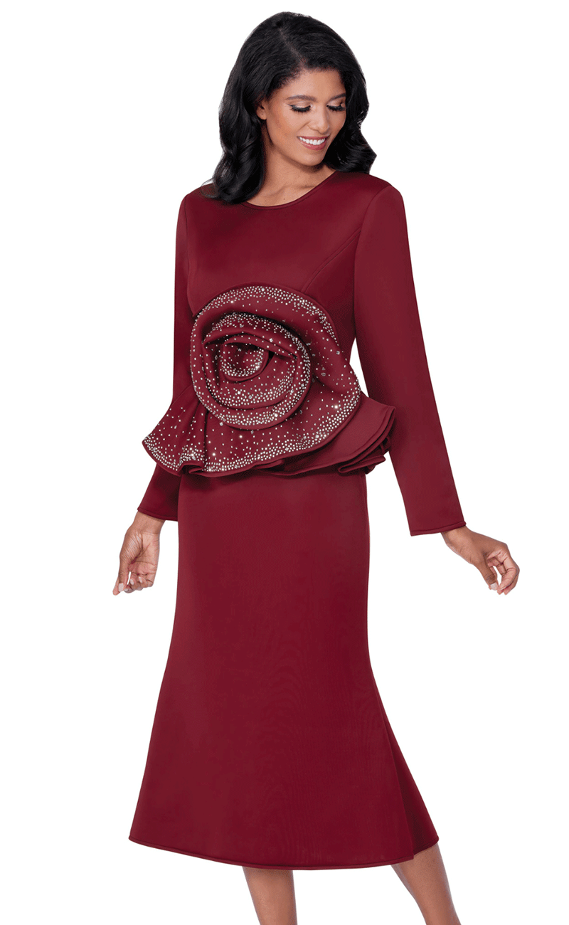 Women Church Dress 600711C-Burgundy
