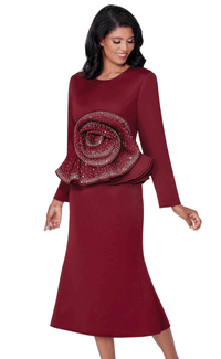 Women Church Dress 600711C-Burgundy