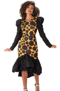 For Her Women Dress 82139C-Black/Yellow - Church Suits For Less