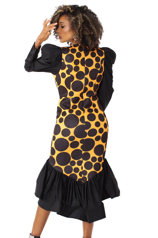 For Her Women Dress 82139C-Black/Yellow - Church Suits For Less