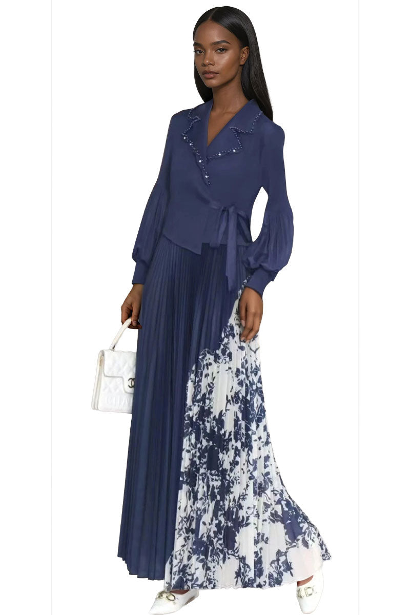 Wrap Dress with Printed Contrast Skirt-82952