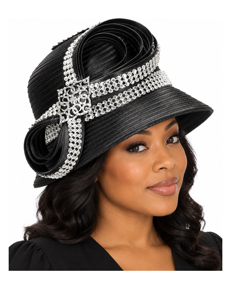 Giovanna Church Hat HR1067-Black on a woman