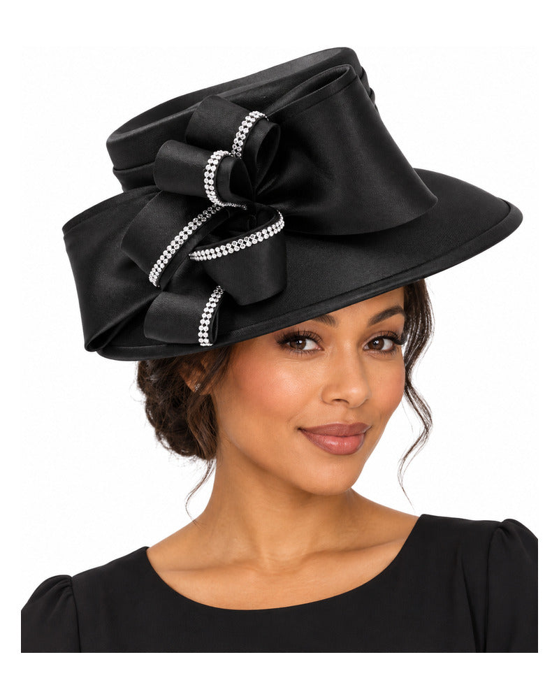 Giovanna Church Hat H0960-Black modeled on a woman