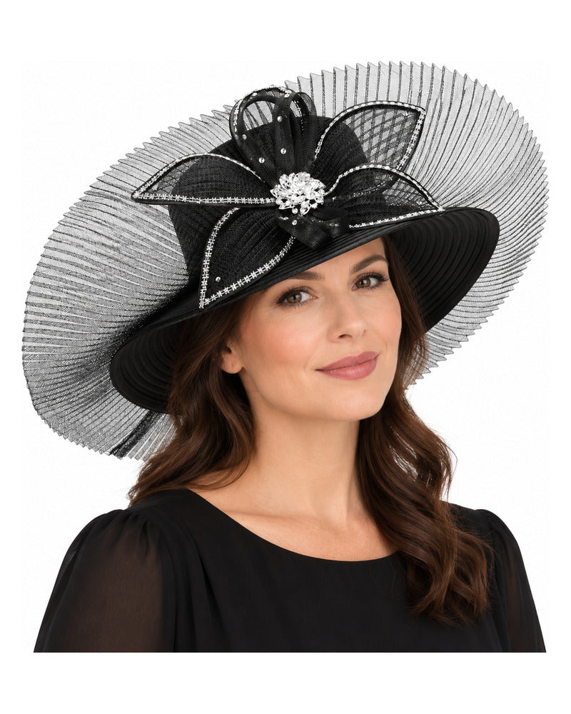 Giovanna Church Hat HR1069-Black on a woman