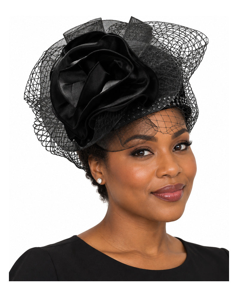 Giovanna Church Hat HR22116-Black on a woman
