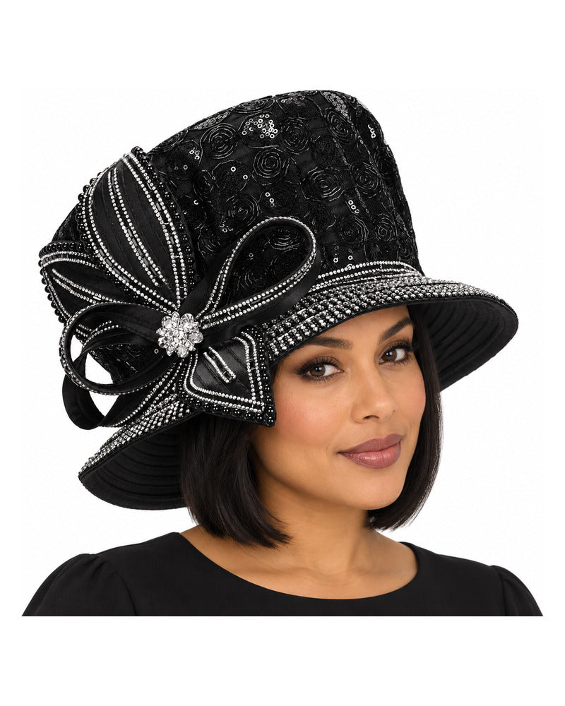 Giovanna Church Hat HR22137-Black on a woman
