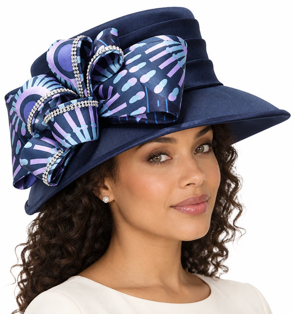 Giovanna Church Hat H0960-Navy Multi worn by a woman